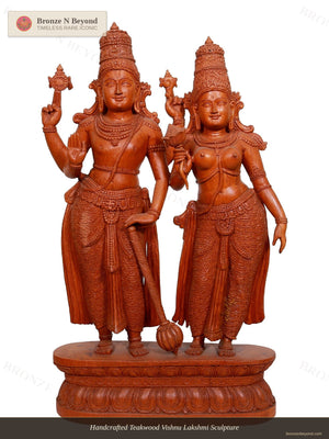 Handcrafted Teakwood Vishnu Lakshmi Sculpture