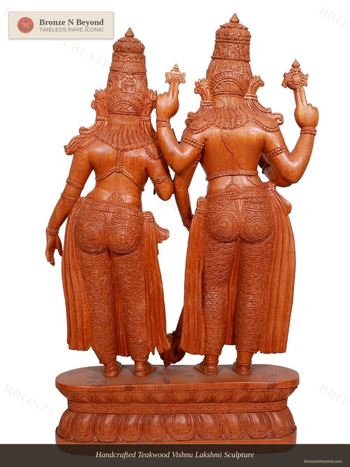Handcrafted Teakwood Vishnu Lakshmi Sculpture