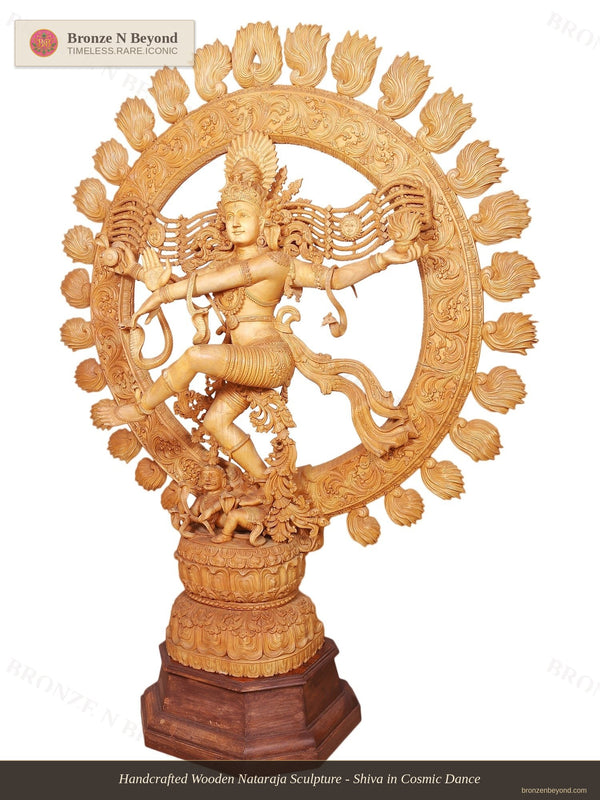 Handcrafted Wooden Nataraja Sculpture - Shiva in Cosmic Dance
