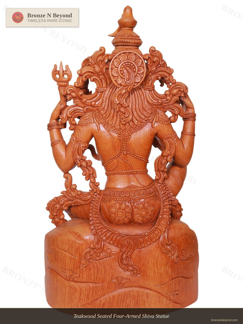 Teakwood Seated Four-Armed Shiva Statue