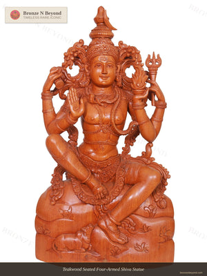 Teakwood Seated Four-Armed Shiva Statue