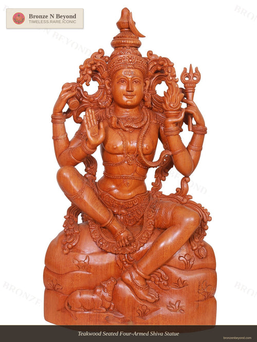 Teakwood Seated Four-Armed Shiva Statue