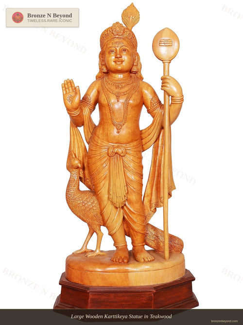 Large Wooden Karttikeya Statue in Teakwood