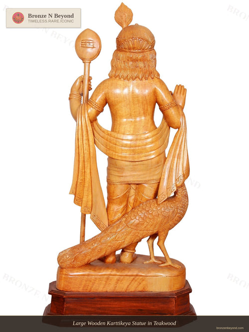 Large Wooden Karttikeya Statue in Teakwood