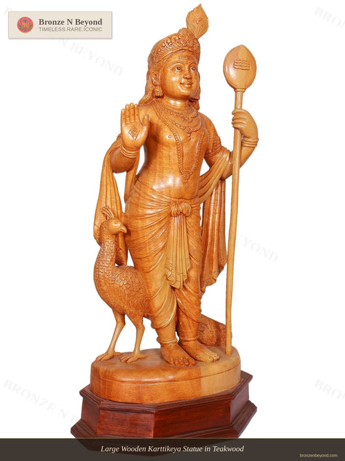 Large Wooden Karttikeya Statue in Teakwood