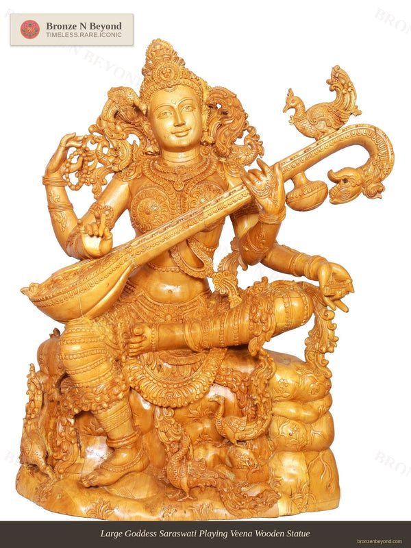 Large Sitting Goddess Saraswati Playing Veena