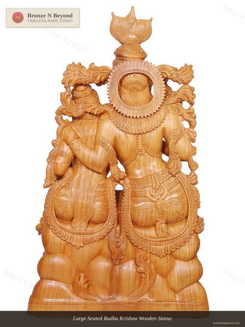 Large Seated Radha Krishna Wooden Statue