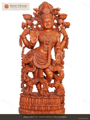 Large Standing Devi Lakshmi Wooden Statue