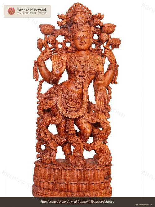Large Standing Devi Lakshmi Wooden Statue