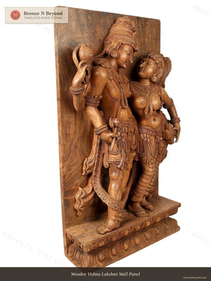Wooden Vishnu Lakshmi Wall Panel