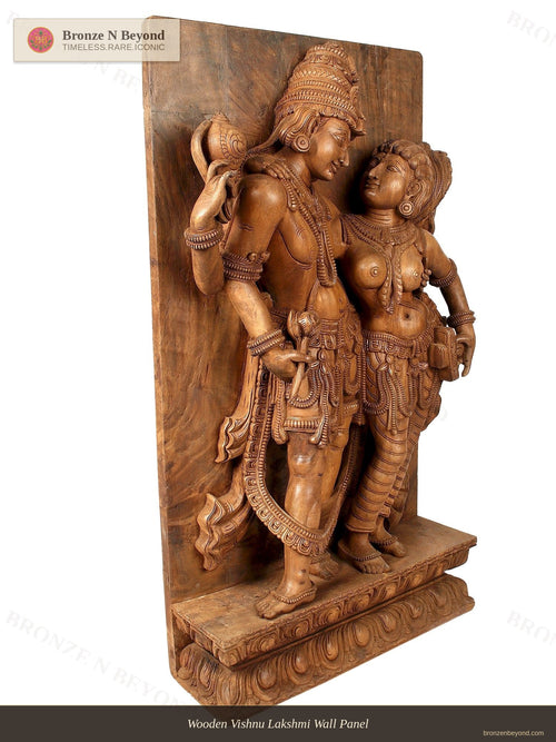 Wooden Vishnu Lakshmi Wall Panel