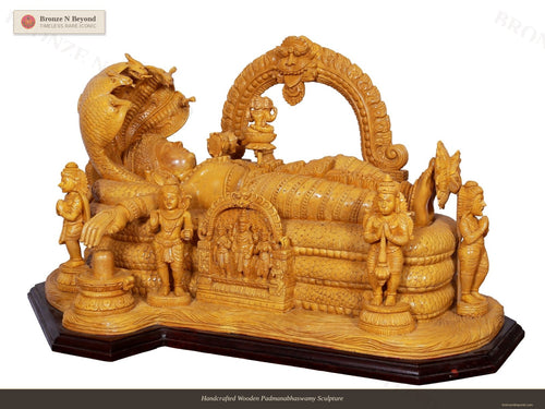 Handcrafted Wooden Padmanabhaswamy Sculpture
