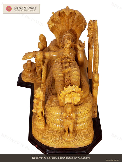 Handcrafted Wooden Padmanabhaswamy Sculpture