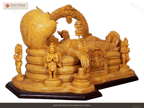 Handcrafted Wooden Padmanabhaswamy Sculpture