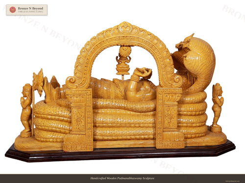 Handcrafted Wooden Padmanabhaswamy Sculpture