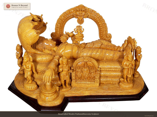 Handcrafted Wooden Padmanabhaswamy Sculpture