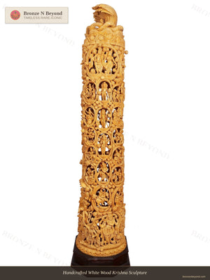 Handcrafted White Wood Krishna Sculpture