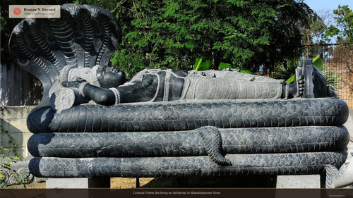 Colossal Vishnu Reclining on Adishesha in Mahabalipuram Stone