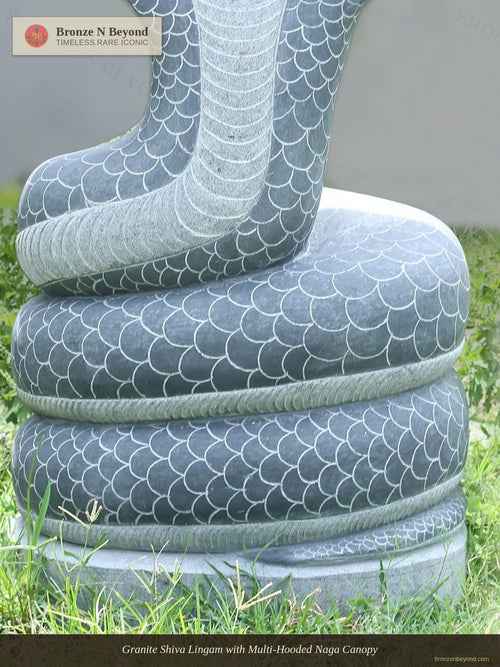 Granite Shiva Lingam with Multi-Hooded Naga Canopy