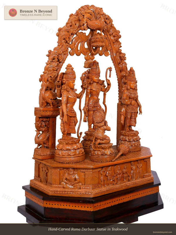 Hand-Carved Rama Darbaar Statue in Teakwood
