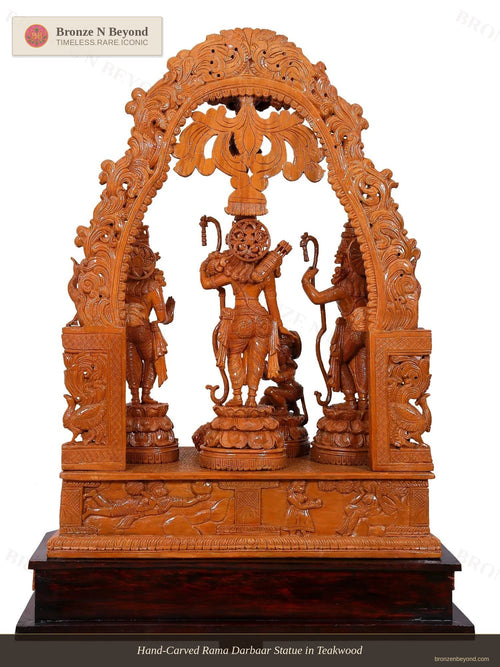 Hand-Carved Rama Darbaar Statue in Teakwood