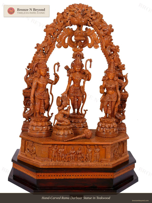 Hand-Carved Rama Darbaar Statue in Teakwood