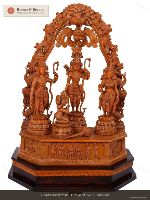 Hand-Carved Rama Darbaar Statue in Teakwood
