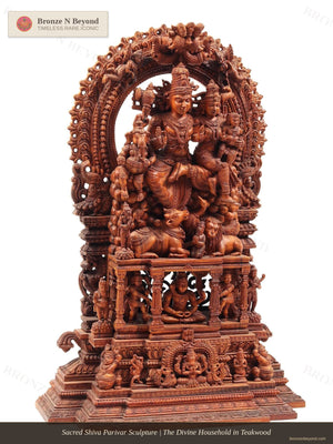 Sacred Shiva Parivar Sculpture | The Divine Household in Teakwood