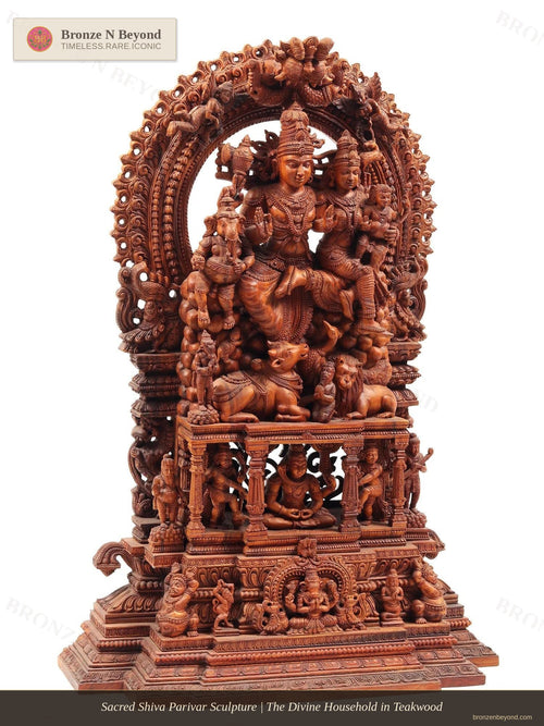 Sacred Shiva Parivar Sculpture | The Divine Household in Teakwood