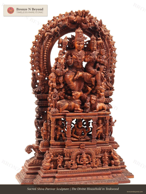 Sacred Shiva Parivar Sculpture | The Divine Household in Teakwood