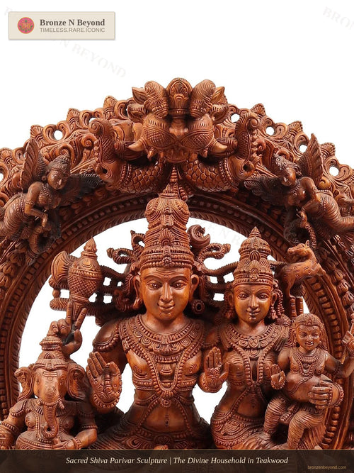 Sacred Shiva Parivar Sculpture | The Divine Household in Teakwood