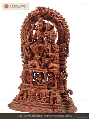 Sacred Shiva Parivar Sculpture | The Divine Household in Teakwood