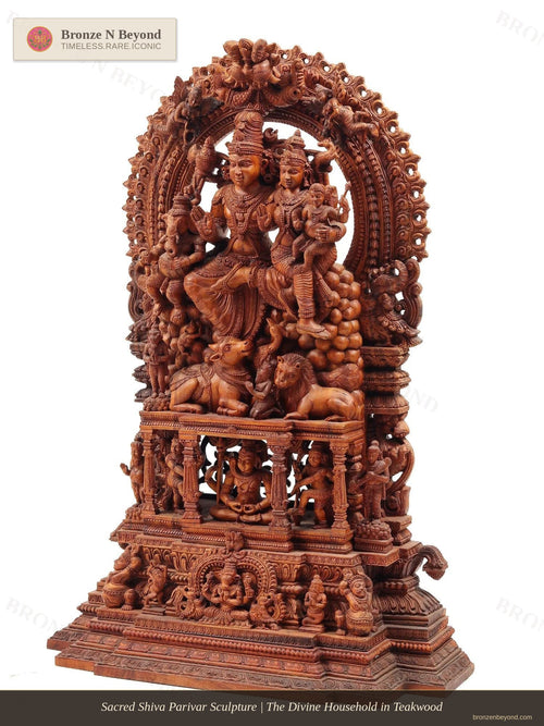 Sacred Shiva Parivar Sculpture | The Divine Household in Teakwood