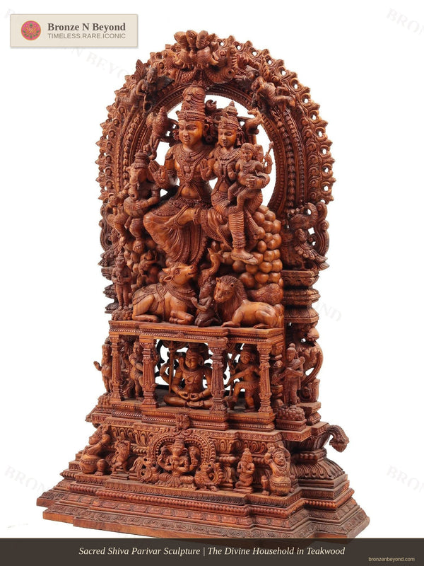 Sacred Shiva Parivar Sculpture | The Divine Household in Teakwood