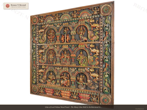 Lilas of Lord Vishnu Wood Panel - The Many Lilas Held in Architectural Order