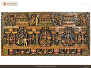 Large Krishna Lila Narrative Panel In Wood