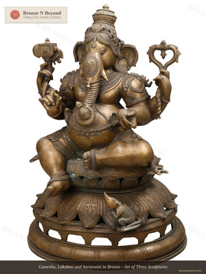 Ganesha, Lakshmi and Saraswati in Bronze - Set of Three Sculptures