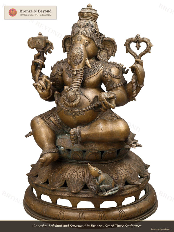 Ganesha, Lakshmi and Saraswati in Bronze - Set of Three Sculptures