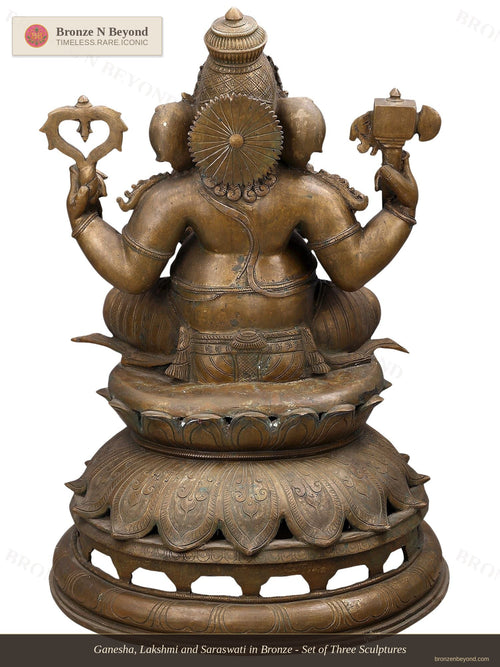 Ganesha, Lakshmi and Saraswati in Bronze - Set of Three Sculptures