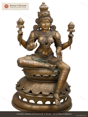 Ganesha, Lakshmi and Saraswati in Bronze - Set of Three Sculptures
