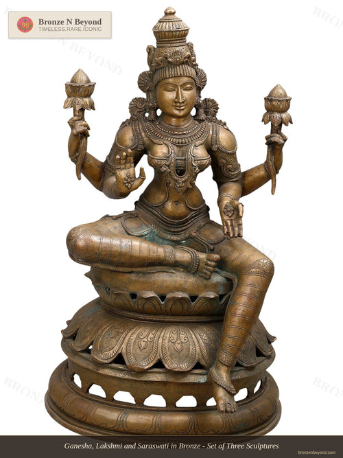 Ganesha, Lakshmi and Saraswati in Bronze - Set of Three Sculptures