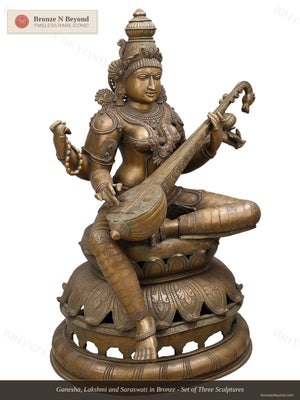 Ganesha, Lakshmi and Saraswati in Bronze - Set of Three Sculptures