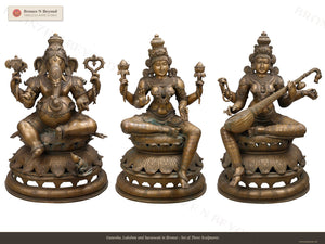 Ganesha, Lakshmi and Saraswati in Bronze