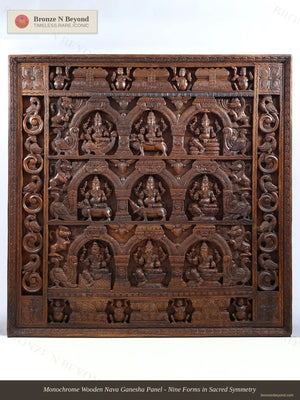 Monochrome Wooden Nava Ganesha Panel