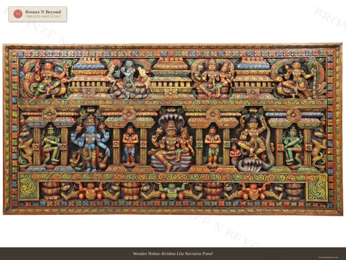 Wooden Vishnu–Krishna Lila Narrative Panel