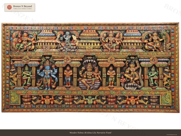 Wooden Vishnu–Krishna Lila Narrative Panel
