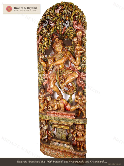 Nataraja (Dancing Shiva) With Patanjali and Vyaghrapada and Krishna and Brahma Wood Statue