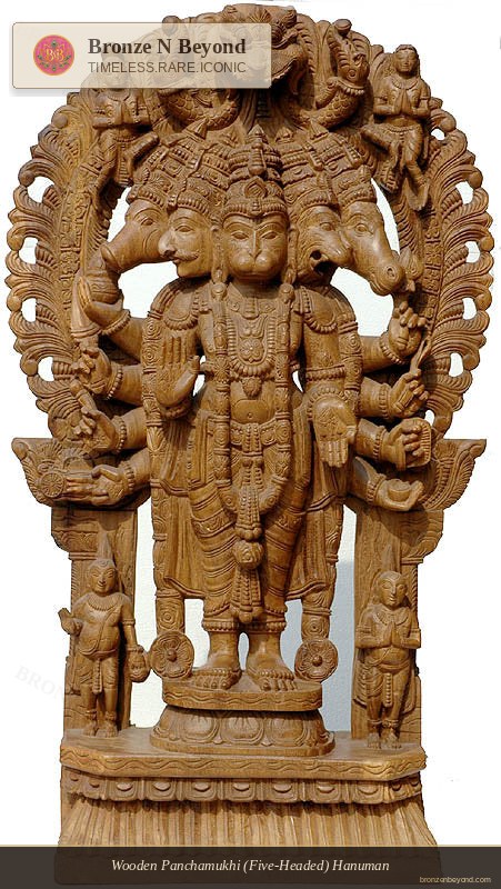 Wooden Panchamukhi (Five-Headed) Hanuman