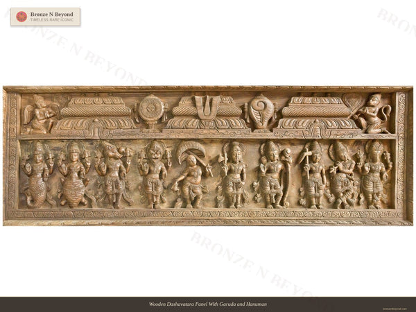 Wooden Dashavatara Panel With Garuda and Hanuman