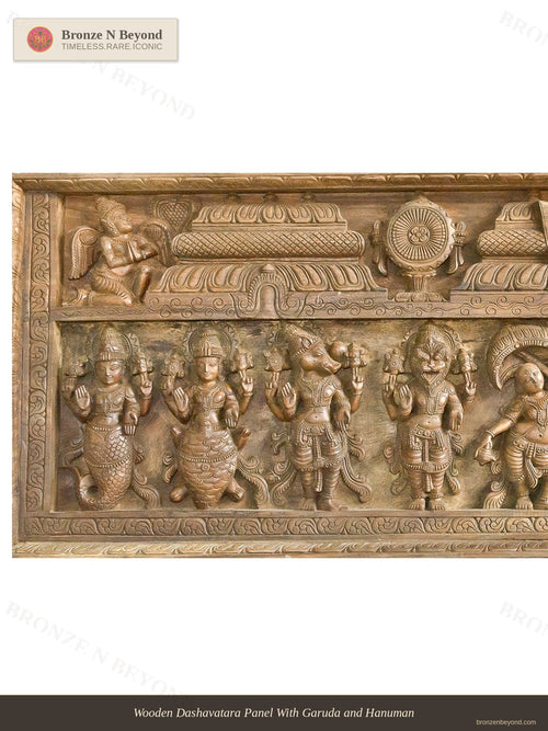 Wooden Dashavatara Panel With Garuda and Hanuman